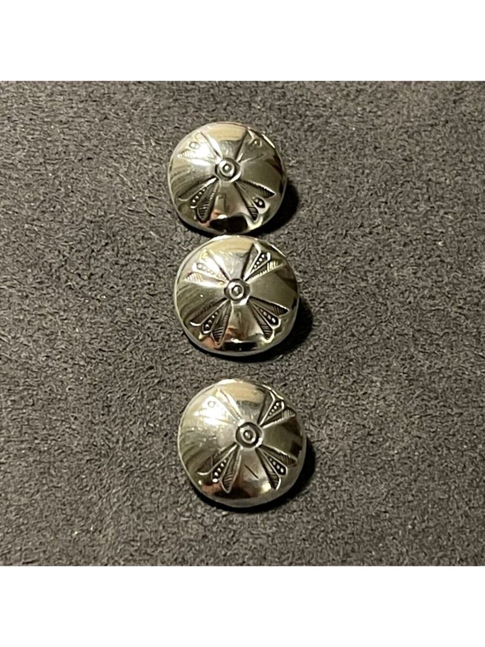 3 Native American Navajo Concho Hand Stamped Silver Button Soldered Shank 5/8"